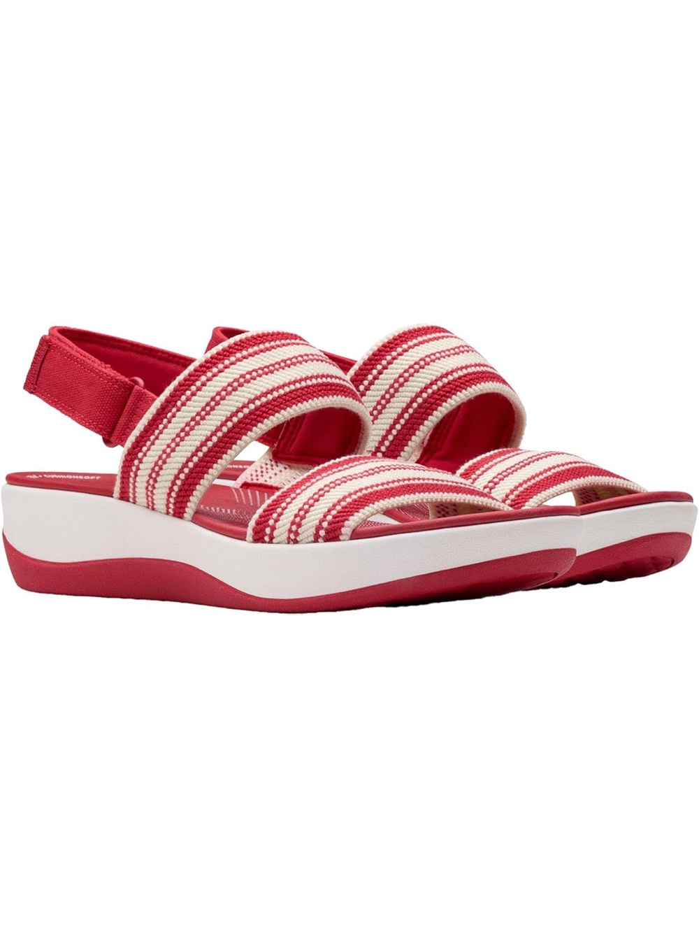 Clarks Red and White Striped Slingback Sport Sandals-NEW